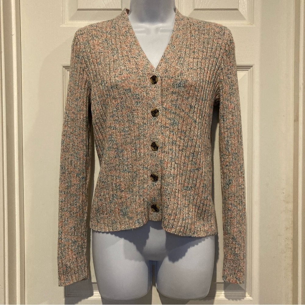 Ladies LOFT Multicolored Ribbed Cardigan Sweater